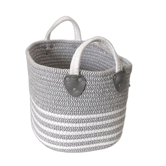 Other - Cotton Rope Storage Organizer Basket with Handles Gray and White Striped